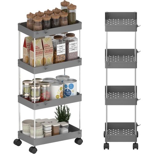 Ihdih-Chariot Cuisine Desserte Cuisine Étagère Roulante Desserte À Roulettes Sur 4 Niveaux Mobile Pour Cuisine, Salle De Bain, Chambre, Buanderie, Chariot De Rangement, Montage Facile, Gris