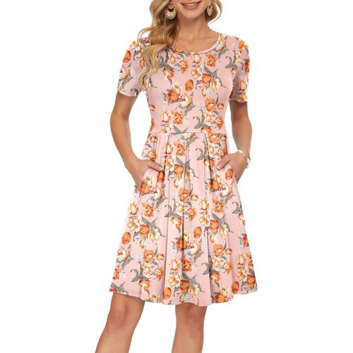 Tianyi-Robe Décontractée À Manches Courtes Plissée Avec Poches Longueur Genou