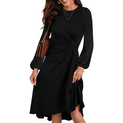 Tuyiu-Robe Femme Élégante Manches Longues À Ourlet Volanté Bodycon Sexy Chic Bohème Casual Vintage Crayon Midi Jupe Pour Cocktail Party Mariage
