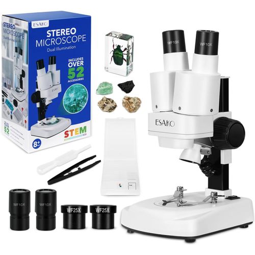 Microscope pour Enfants à Double LED Kit Scientifique avec 10 Lames préparées & 10 Lames Vierges à bricolerspécimens de minéraux et d'insecteskit de Microscope pour Enfants