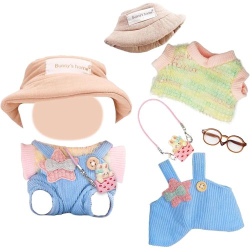 Lot de 3 vêtements et accessoires pour poupées en peluche de 17 cm comprenant un t-shirt, un chapeau, des lunettes, un pendentif en forme de lapin - Cadeau de rechange élégant pour filles (pas de