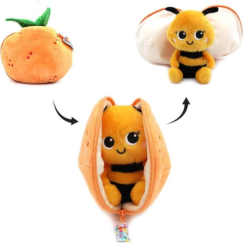 Les DÉGLINGOS Doudou Gadget Le Lapin/Carotte - Lapin Cache-Cache réversible - Peluche Toute Douce pour bébé - Idées Cadeaux de Naissance, Orange et Blanc