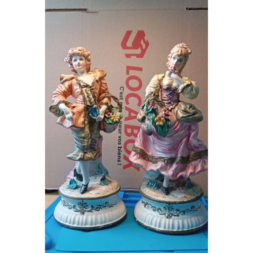 Paire de statues anciennes en porcelaine Made in Italy – style Capodimonte