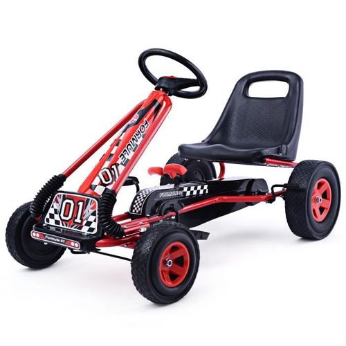 Costway Kart À Pédales En Métal 1 Place Rouge Avec Roues En Caoutchouc 101 X 61 X 62cm Convient Pour 3 À 8 Ans Go Karting Enfant