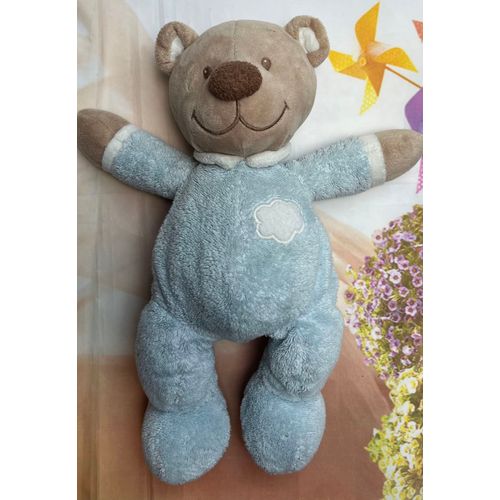 Doudou Ours Nattou Gilles Et Chloé Ourson Bleu Nuage Blanc Peluche Jouet 30cm