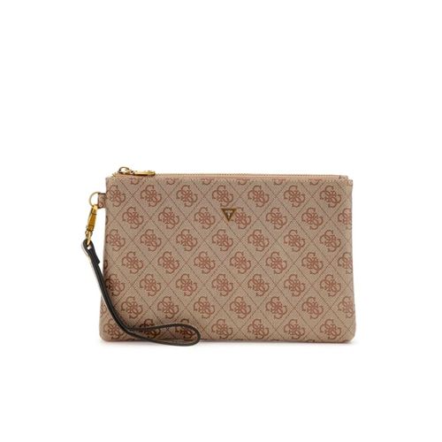 Pochette Guess Motif All Over Femme Beige
