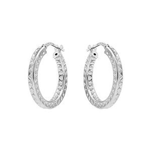 Créoles Argent Rhodié 15mm Motif Martelé