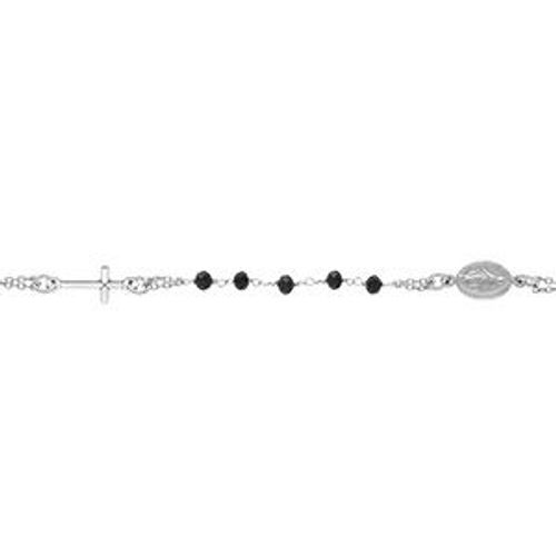 Bracelet Argent Rhodié Chapelet Boules Facetées Spinelle Noires 16+4cm