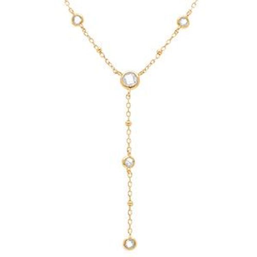 Collier Argent Doré Forme Cravate Oxydes Blancs 38+5cm