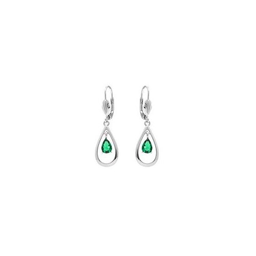 Boucles D'oreilles Dormeuse Argent Rhodié Ovale Oxyde Vert