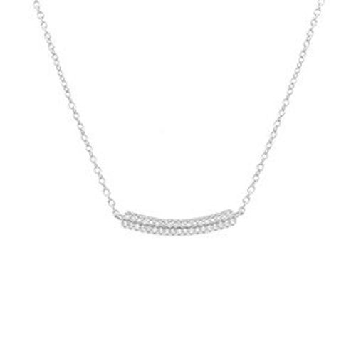 Collier Argent Rhodié Barre Incurvée Pavé Oxydes Blancs 42+3cm
