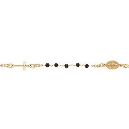 Bracelet Argent Doré Chapelet Boules Facetées Spinelle Noires 16+4cm