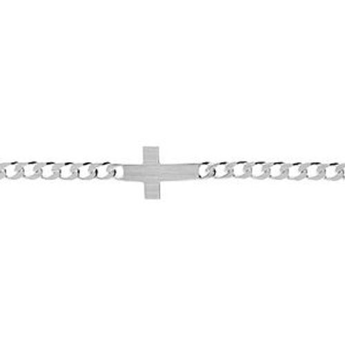 Bracelet Argent Satiné Maille Gourmette 4mm Croix Plate Lisse 18cm