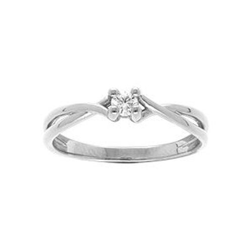 Bague Argent Platiné Croisée Solitaire Oxyde Blanc Serti 4 Griffes