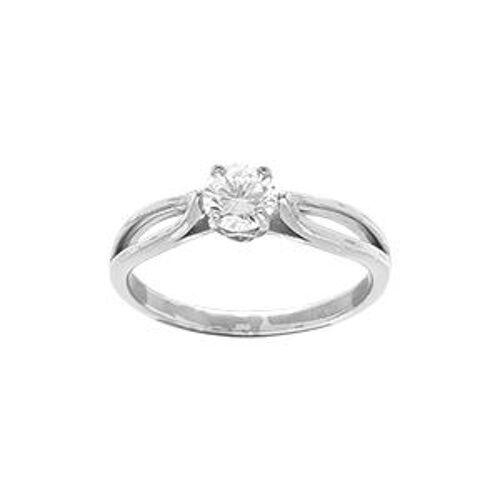 Bague Argent Platiné Solitaire Oxyde Blanc Sertis 4 Griffes