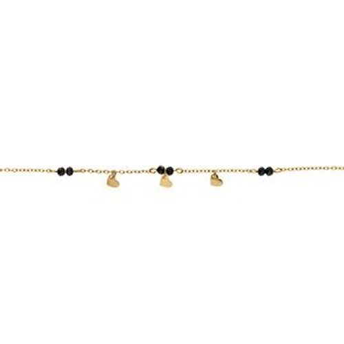 Bracelet Acier Doré Coeurs Lisses Et Oxydes Noirs Facetés 16+3cm