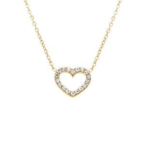 Collier Acier Doré Coeurs Contour Oxydes Blancs 42+5cm