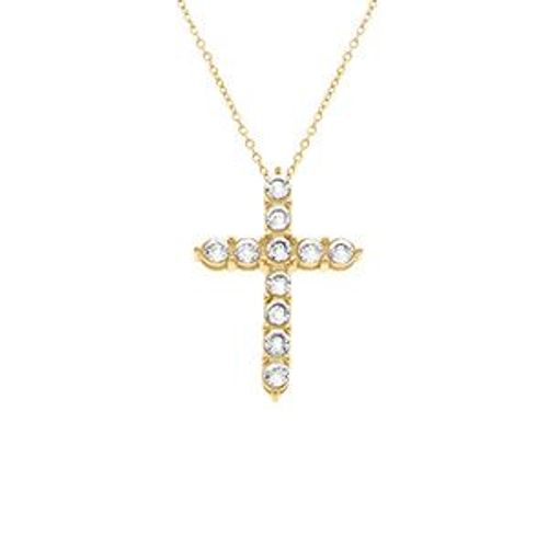 Collier Acier Doré Chaîne Forcat Pendentif Croix 33mm Oxydes Blancs 45+10cm