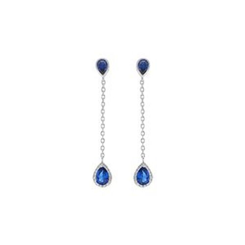 Boucles D'oreilles Tige Argent Rhodié Pendante Gouttes Oxyde Bleu Foncé Contour Oxydes Blancs