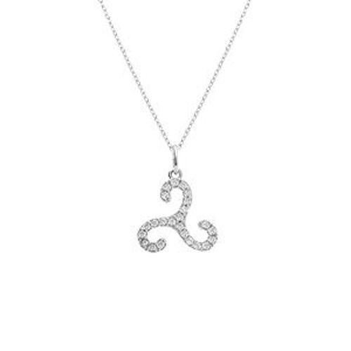 Collier Argent Rhodié Pendentif Triskel 14mm Oxydes Blancs 40+5cm