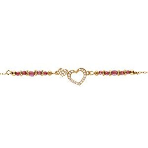 Bracelet Argent Doré Coeur Avec Oxydes Blancs Sertis Avec Verre Rouge 16+3cm