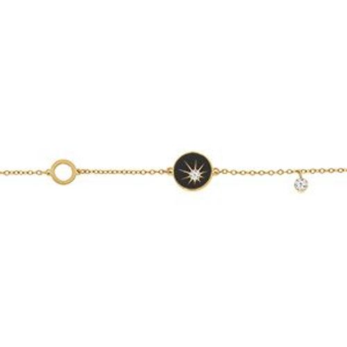 Bracelet Acier Doré Rondelle Résine Noire Et 1 Oxyde Blanc Etoilé 16+3cm
