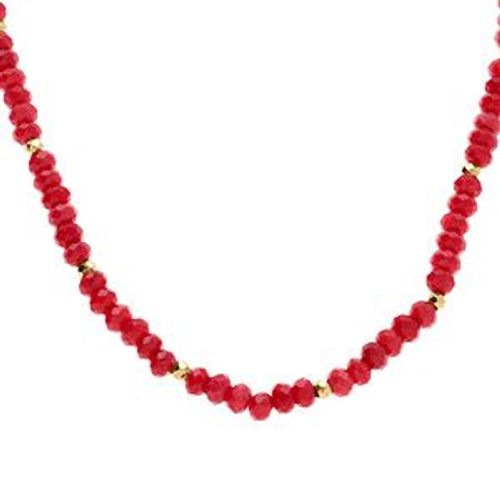 Collier Agate Eponge Véritable Et Boules Facetés Acier Doré 38+5cm