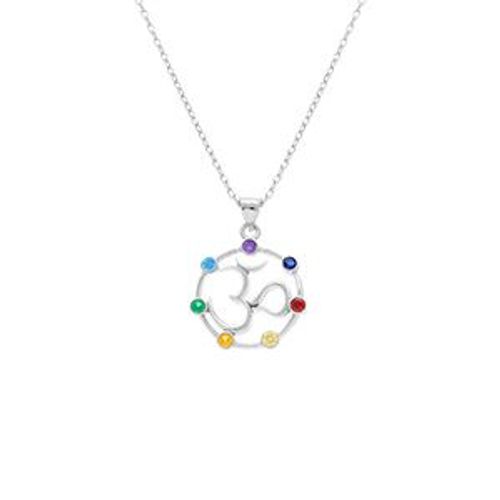 Collier Argent Rhodié Pendentif Chakra 14mm 7 Oxydes 40+5cm