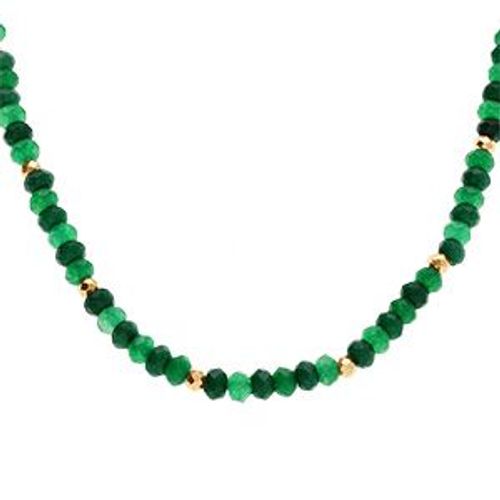 Collier Jade Et Agate Verte Véritable Et Boules Acier Doré 38+5cm