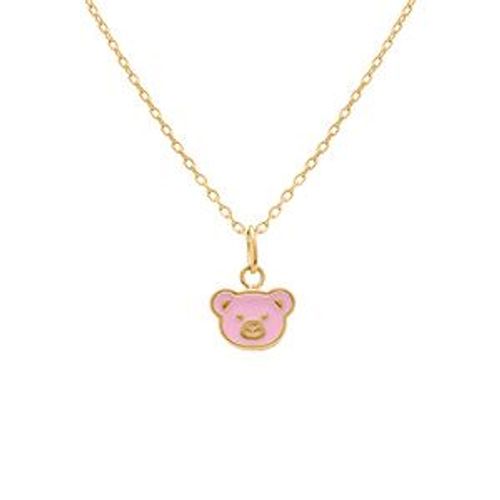 Collier Plaqué Or Pendentif Ourson Rose 35+2cm
