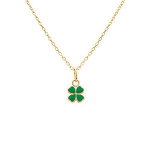 Collier Plaqué Or Pendentif Trèfle Résine Verte 35+2cm