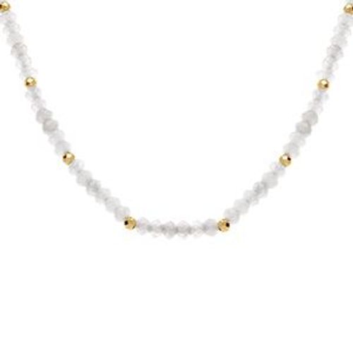 Collier Agate Blanche Véritable Et Boules Facetés Acier Doré 38+5cm