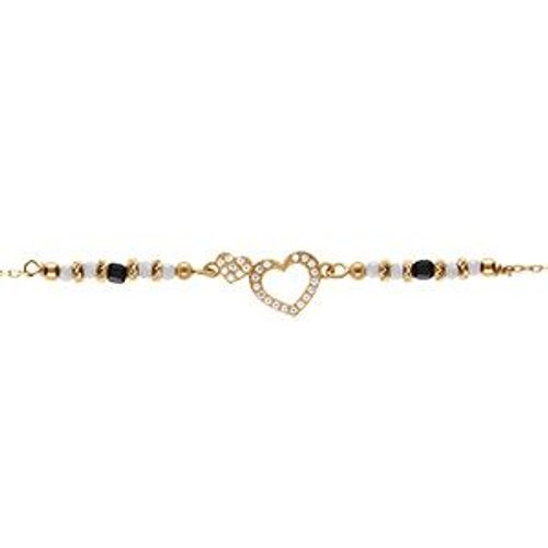 Bracelet Argent Doré Coeur Avec Oxydes Blancs Sertis Avec Verre Blanc 16+3cm