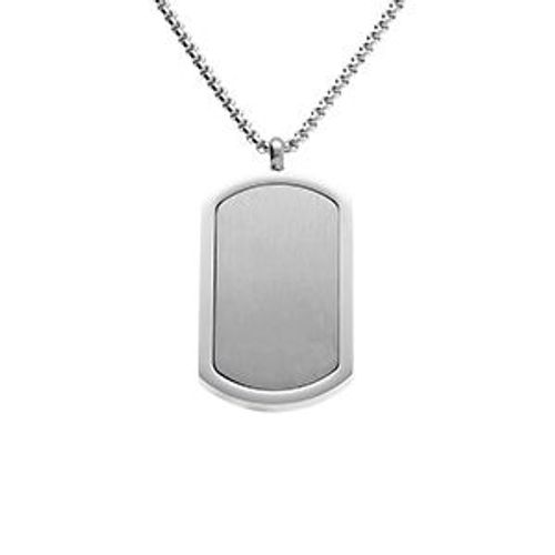 Collier Acier Pendentif Rectangulaire 30 X 17mm Pans Arrondi 50+5cm