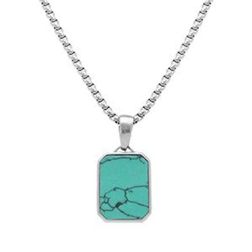 Collier Acier Pendentif Turquoise Imitation 22mmx15mm 59cm Réglable 54