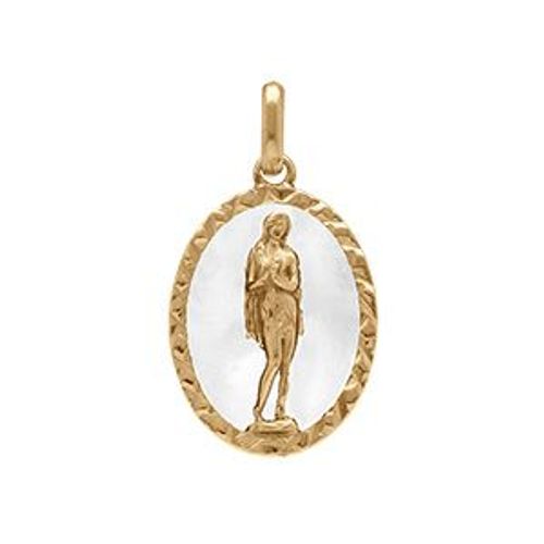 Pendentif Plaqué Or Ovale Marie Madeleine 18mm X 13mm Fond Résine Blanc