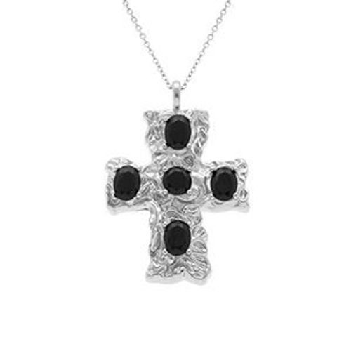 Collier Acier Chaîne Forcat Pendentif Croix 33mm Oxydes Noirs 40+10cm