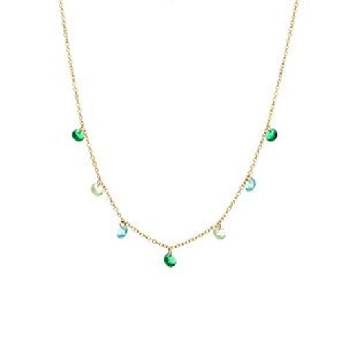 Collier Acier Doré Pampilles Oxydes Vert 38+5cm