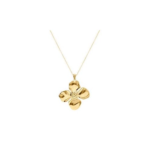 Collier Acier Doré Jaune Pendentif Fleur Dim 37 X 37 -- 40+5cm