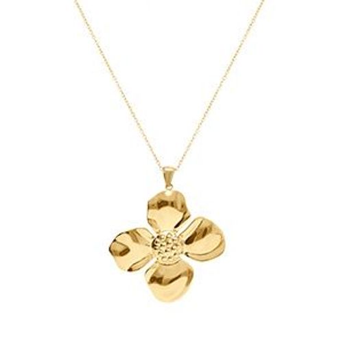 Collier Acier Doré Jaune Pendentif Fleur Dim 37 X 37 -- 40+5cm