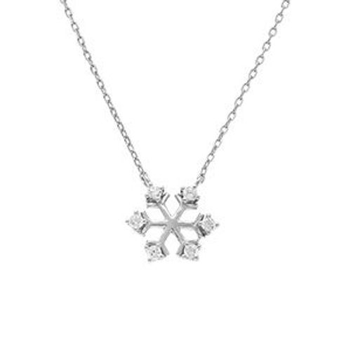 Collier Argent Rhodié Pendentif Flocon De Neige Oxydes Blancs 38+4cm