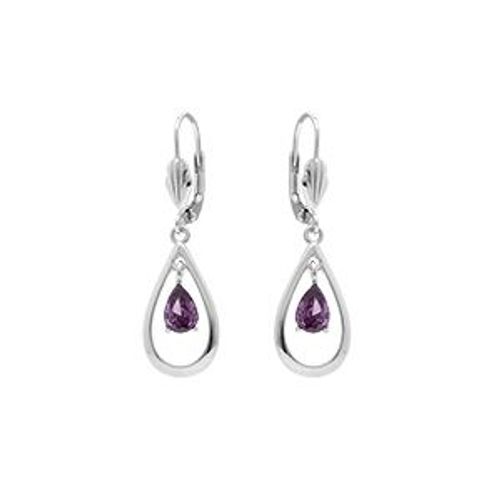 Boucles D'oreilles Dormeuse Argent Rhodié Ovale Oxyde Violet