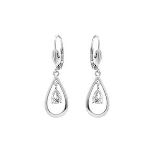 Boucles D'oreilles Dormeuse Argent Rhodié Ovale Oxyde Blanc