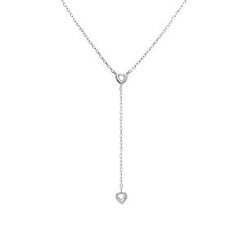 Collier Argent Rhodié Forme Cravate Avec Coeurs Oxydes Blancs 38+5cm