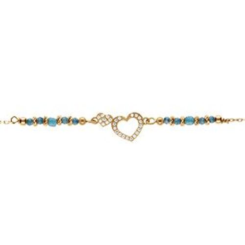 Bracelet Argent Doré Coeur Avec Oxydes Blancs Sertis Avec Verre Bleu 16+3cm