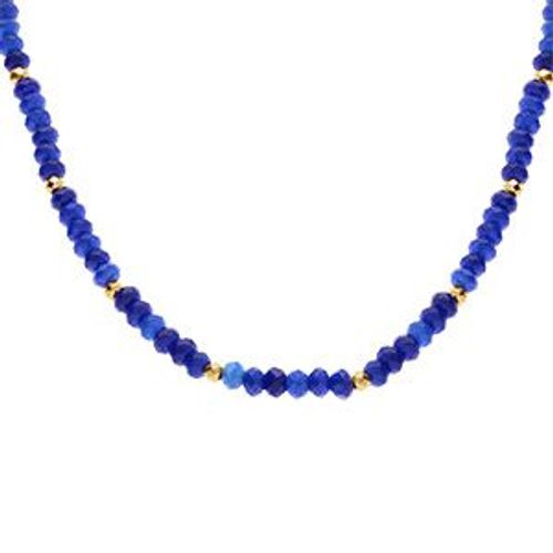 Collier Agate Bleue Véritable Et Boules Facetés Acier Doré 38+5cm