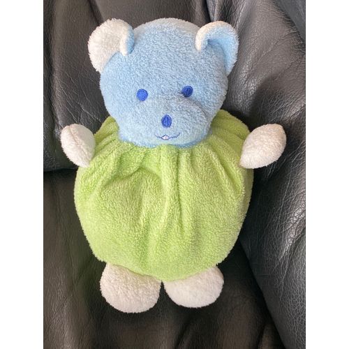Peluche doudou ours bleu MUSTELA MUSTI boule vert blanc 19 cm