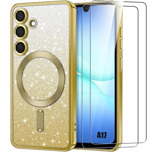 Coque + 2 Verres Trempés pour Samsung Galaxy A17 4G/5G, Protection à Paillettes avec Cercle Magnétique - Doré - EFConnection