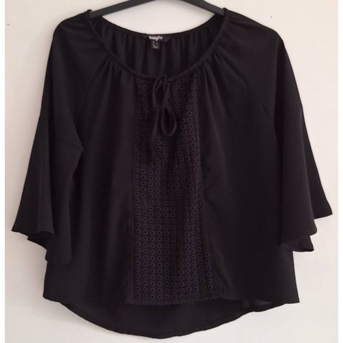 Blouse Fluide Couleur Unie À Dentelle