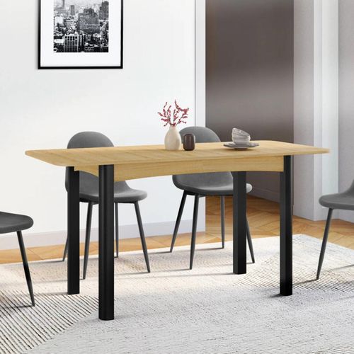 Table À Manger Extensible Rectangle June 4-6 Personnes Bois Et Noir 120-160 Cm